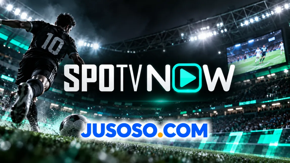 SPOTV NOW 로고와 밤 경기장에서 공을 차는 축구 선수를 담은 SPOTV NOW 주소 안내 이미지